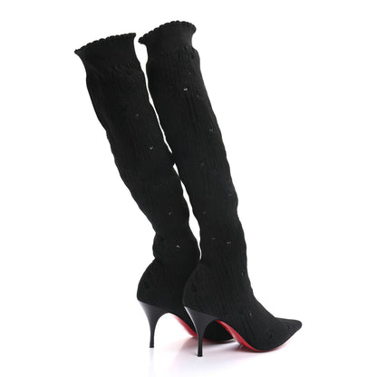 Christian Louboutin Tricot Lurex Sandrine 80 Sock Knee Boots 38.5 Black 4 of 10