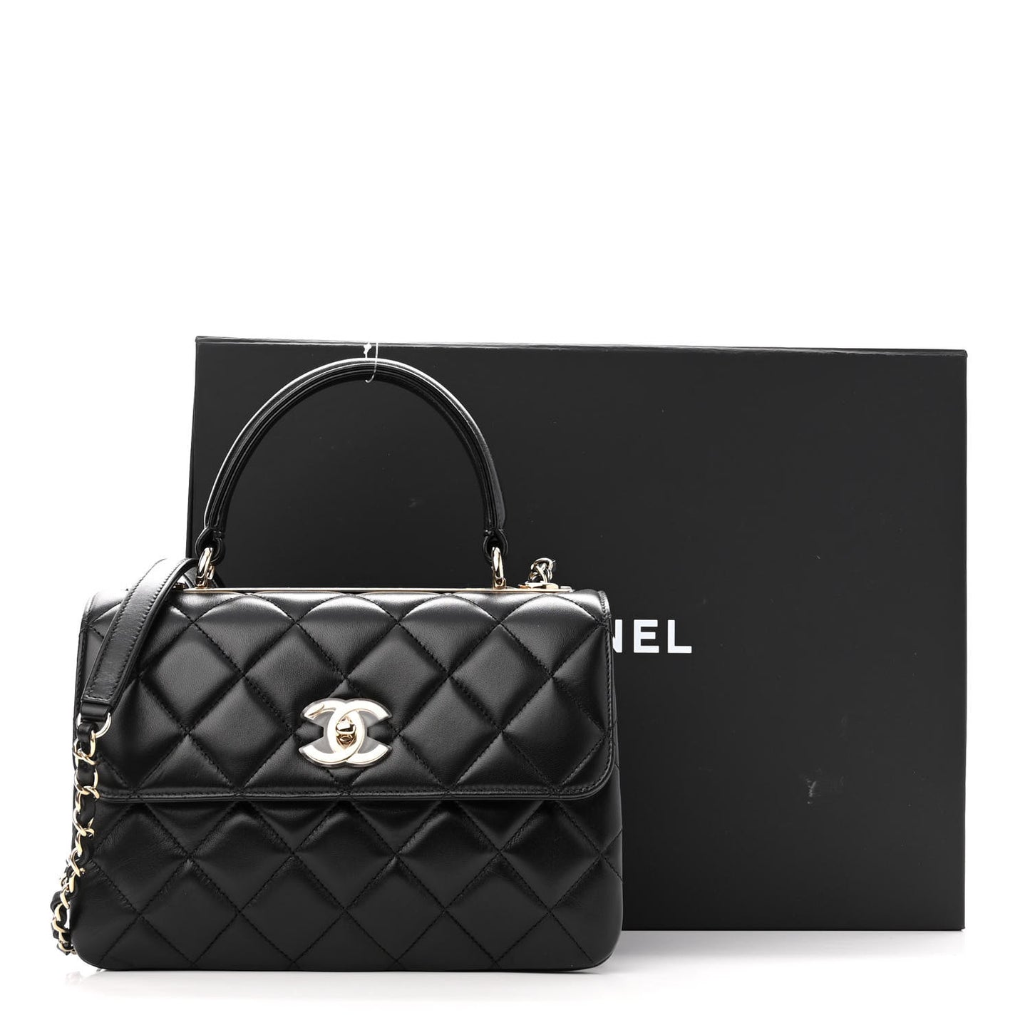 Lambskin Quilted Small Trendy CC Dual Handle Flap Bag Black