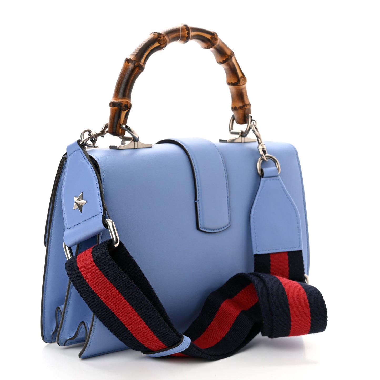 Calfskin Bamboo Web Embroidered Medium Dionysus Top Handle Bag Light Blue