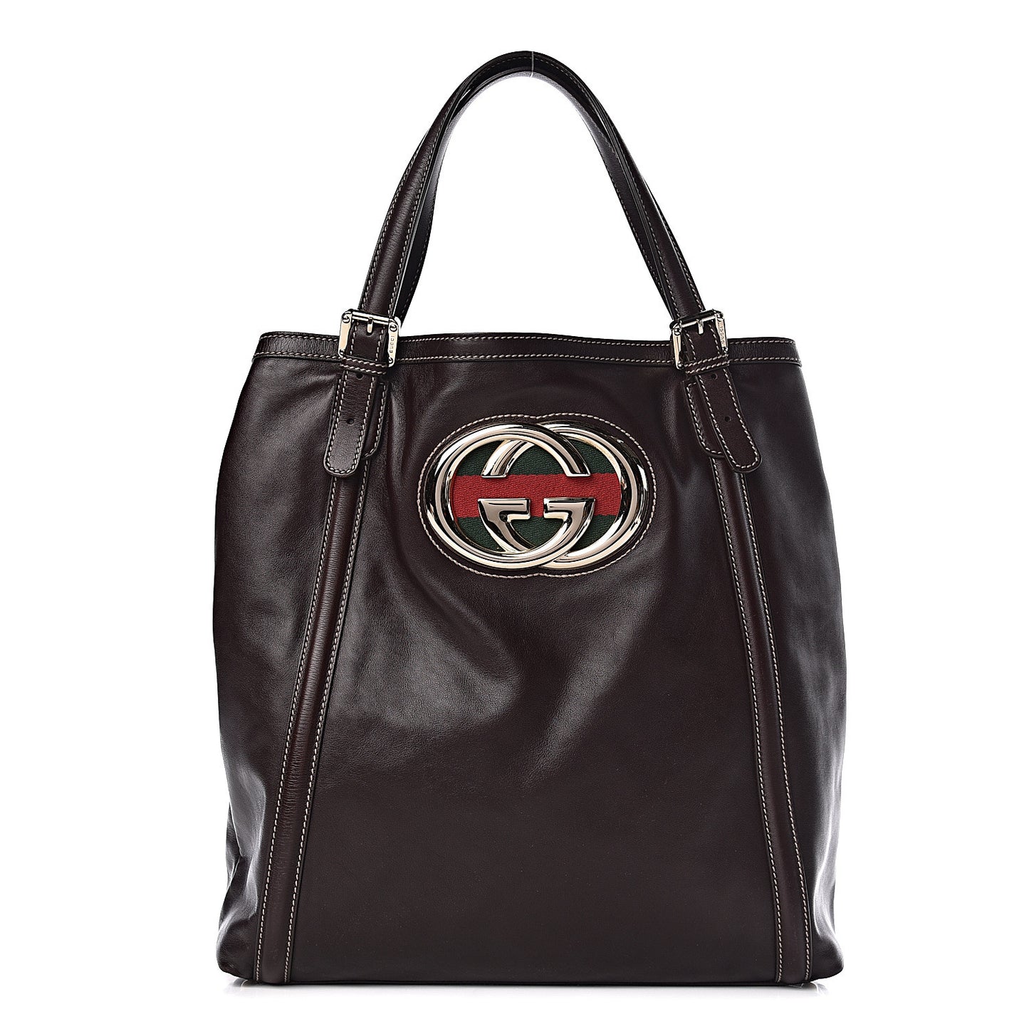 Calfskin Large Britt Shoulder Bag Dark Brown