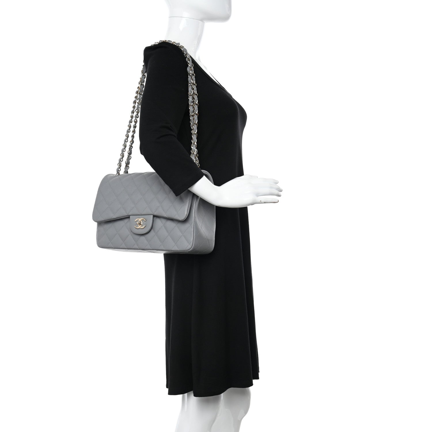 Chanel Caviar Quilted Jumbo Double Flap Grey 2 of 10