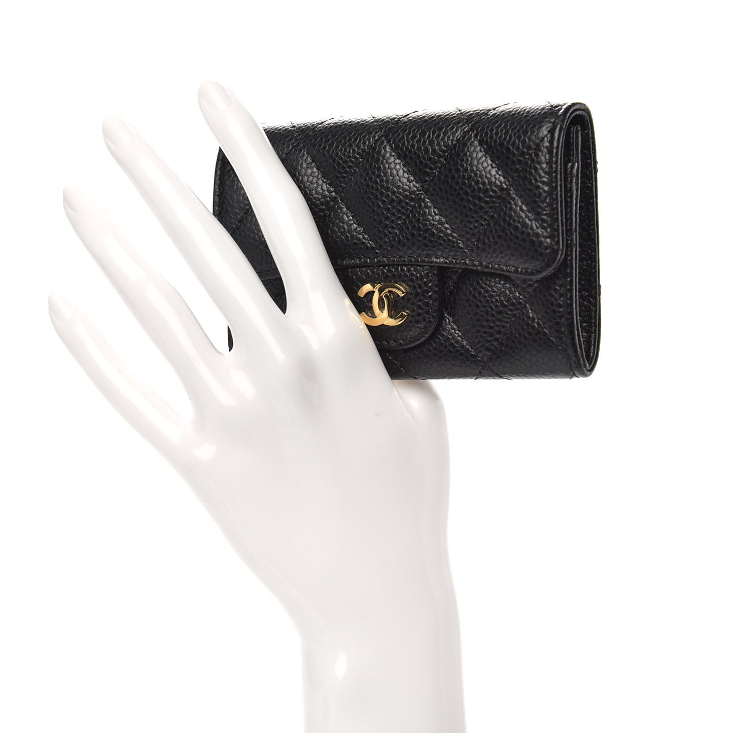 Caviar Quilted Flap Card Holder Black