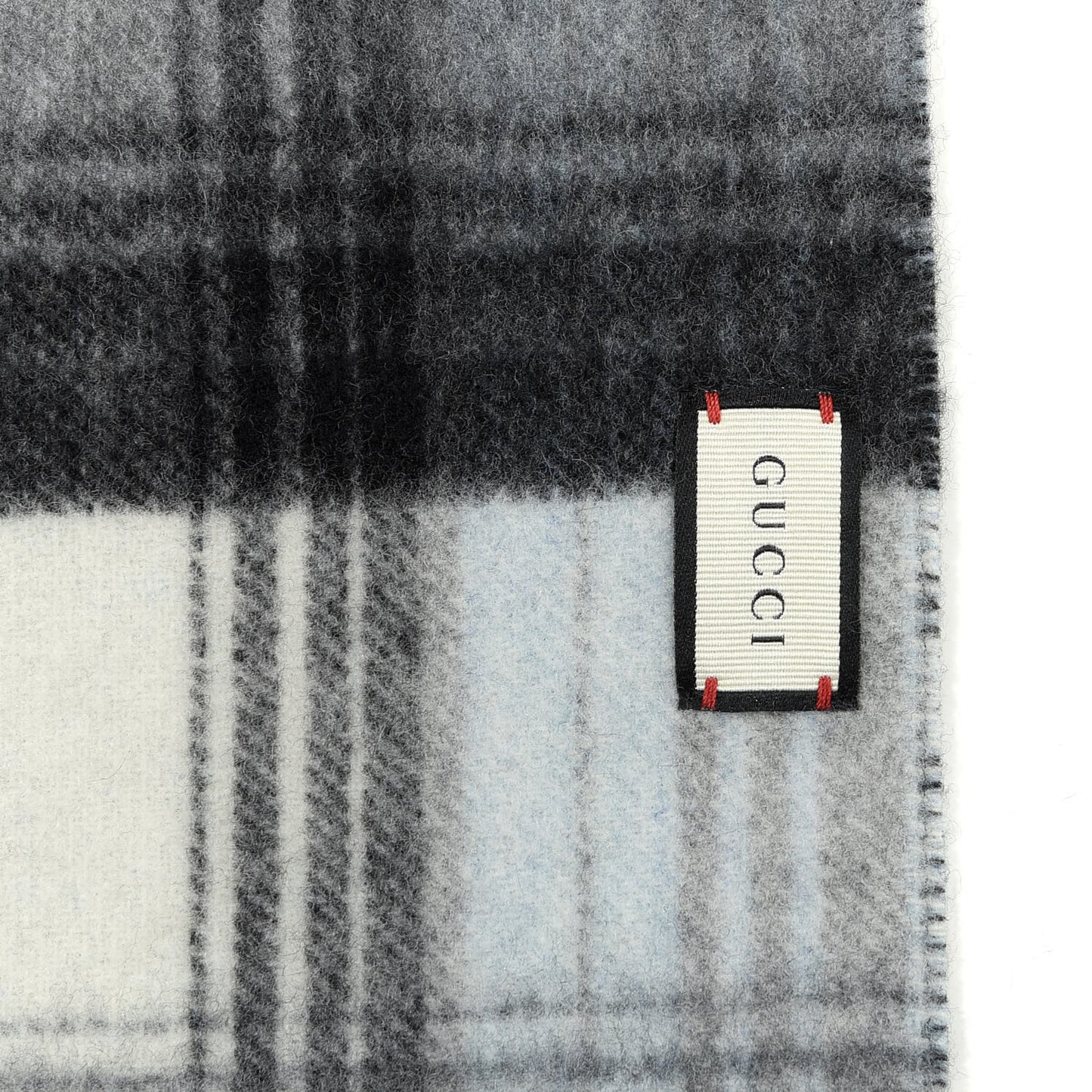Wool GG Monogram Plaid Tartan Free Scarf Grey