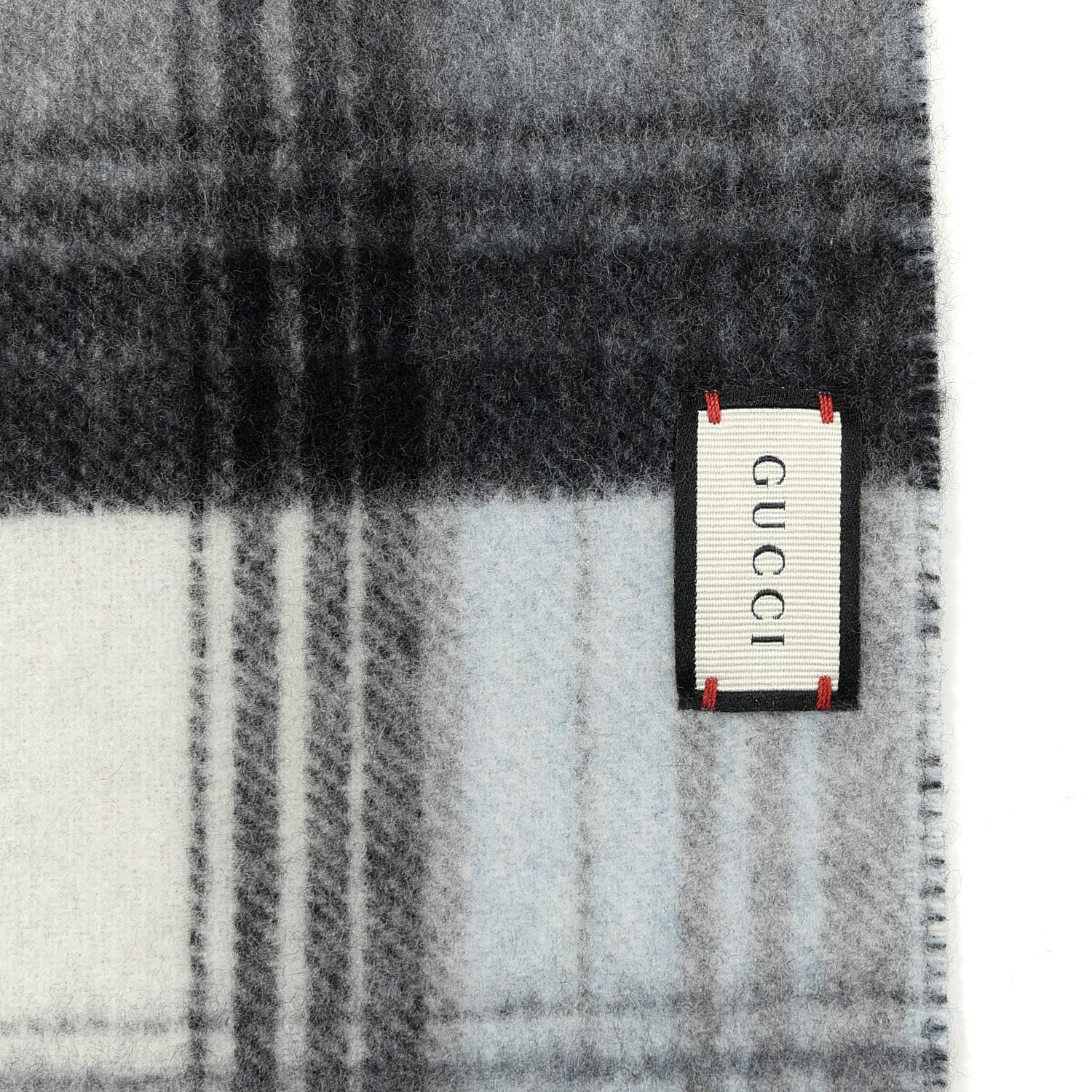 Gucci Wool GG Monogram Plaid Tartan Free Scarf Grey 3 of 4