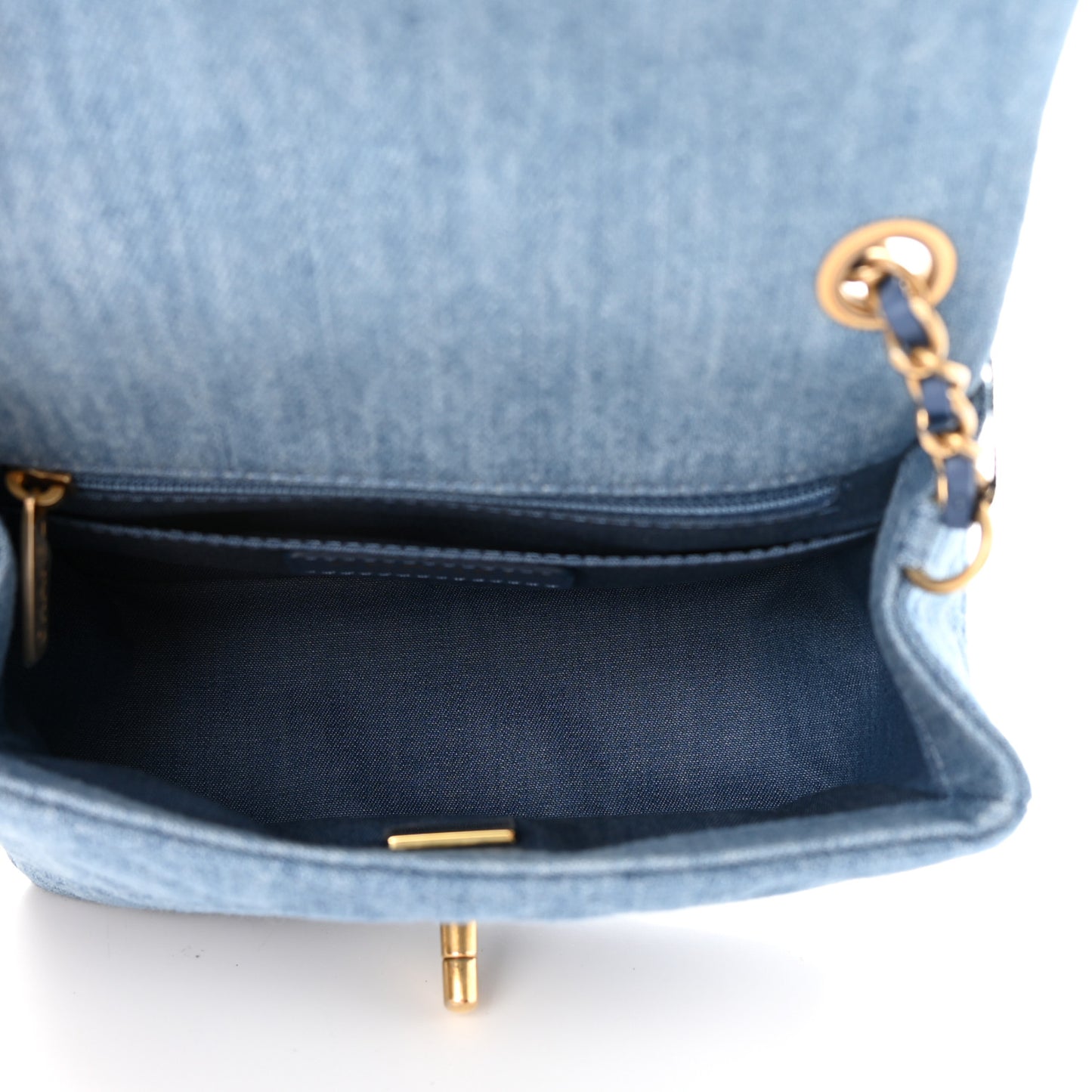 Denim Quilted Mini Pearl Crush Flap Blue