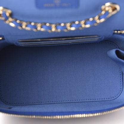 Chanel Raffia Jute Striped Small Vanity Case With Chain Blue Beige 5 of 10