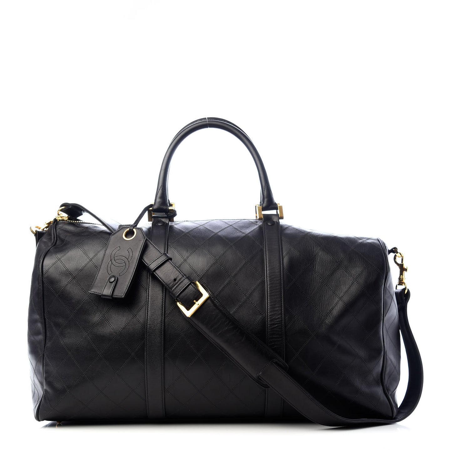 Calfskin Diamond Stitched Duffle Bag Black