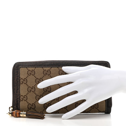 Gucci Monogram Calfskin Bamboo Tassel Zip Around Wallet Beige Ebony Chocolate 2 of 6