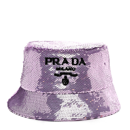 Prada Paillettes Triangle Logo Womens Bucket Hat M Purple 3 of 8