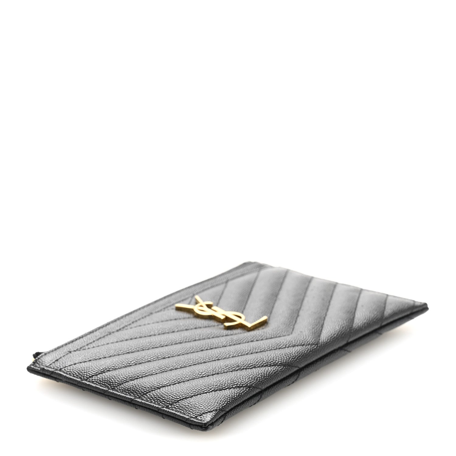 Saint Laurent Grain De Poudre Chevron Monogram Bill Pouch Black 4 of 11
