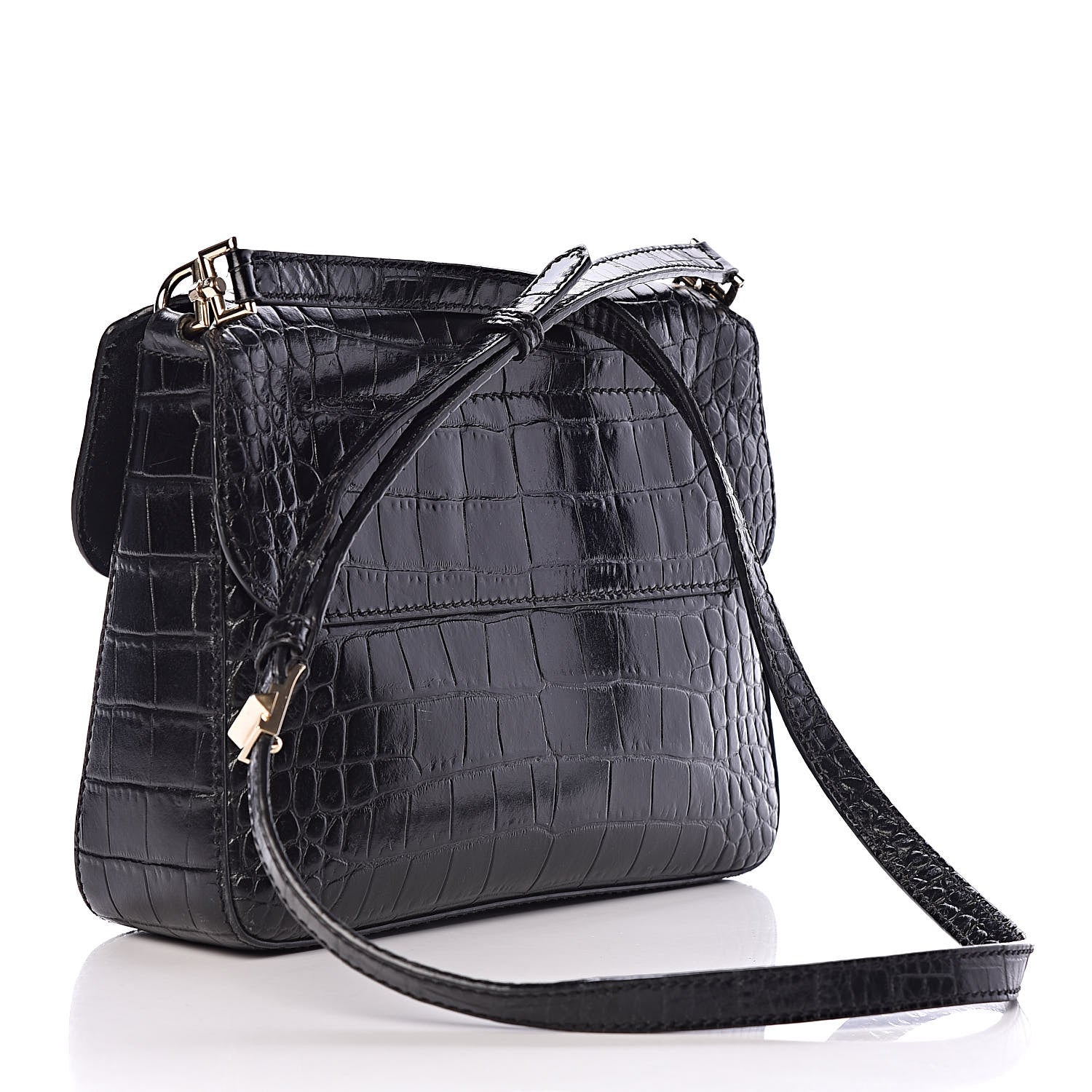 Givenchy Calfskin Crocodile Embossed Small Nobile Shoulder Bag Black 3 of 13
