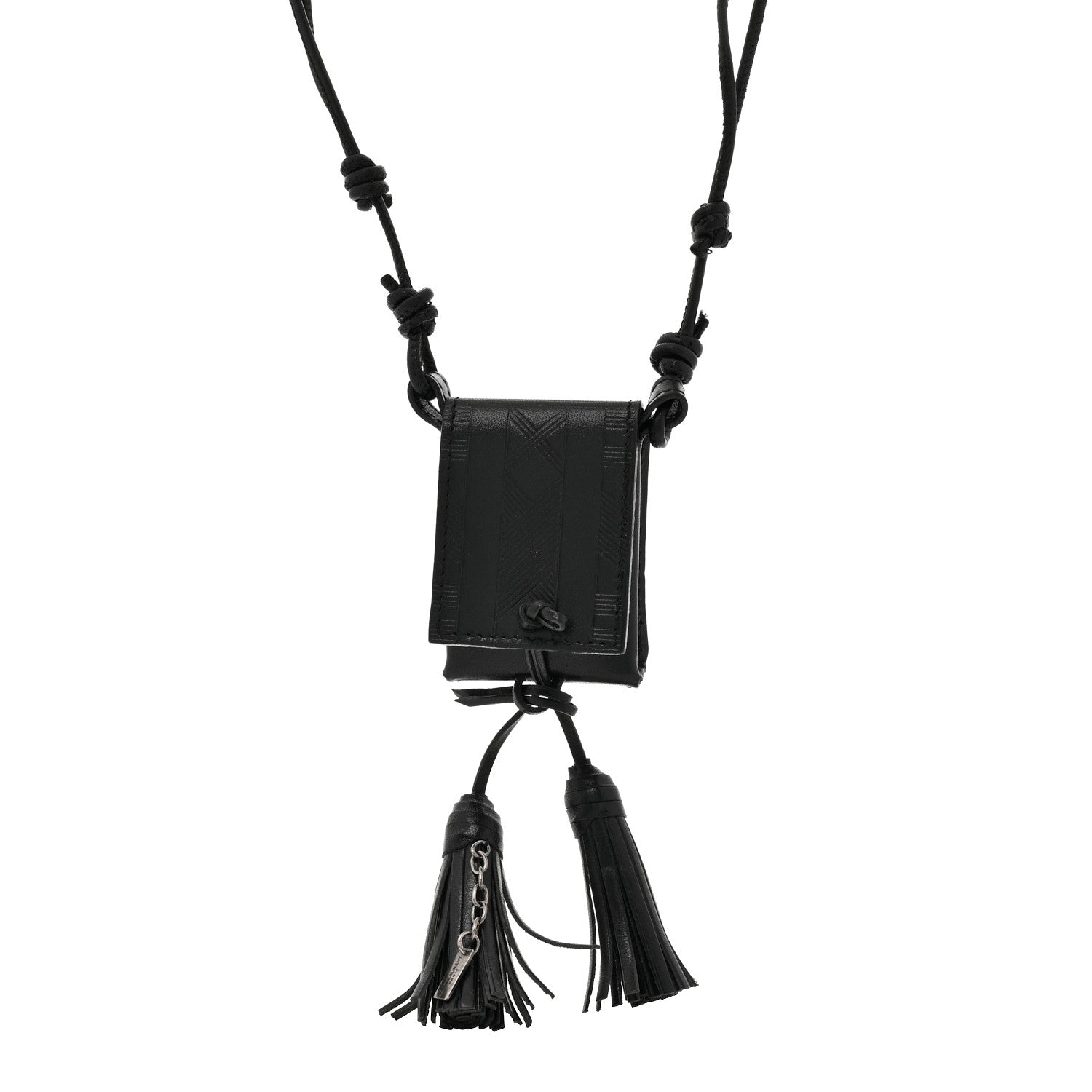 Saint Laurent Vegetable Tanned Calfskin Long Tassel Bag Necklace Black 1 of 5