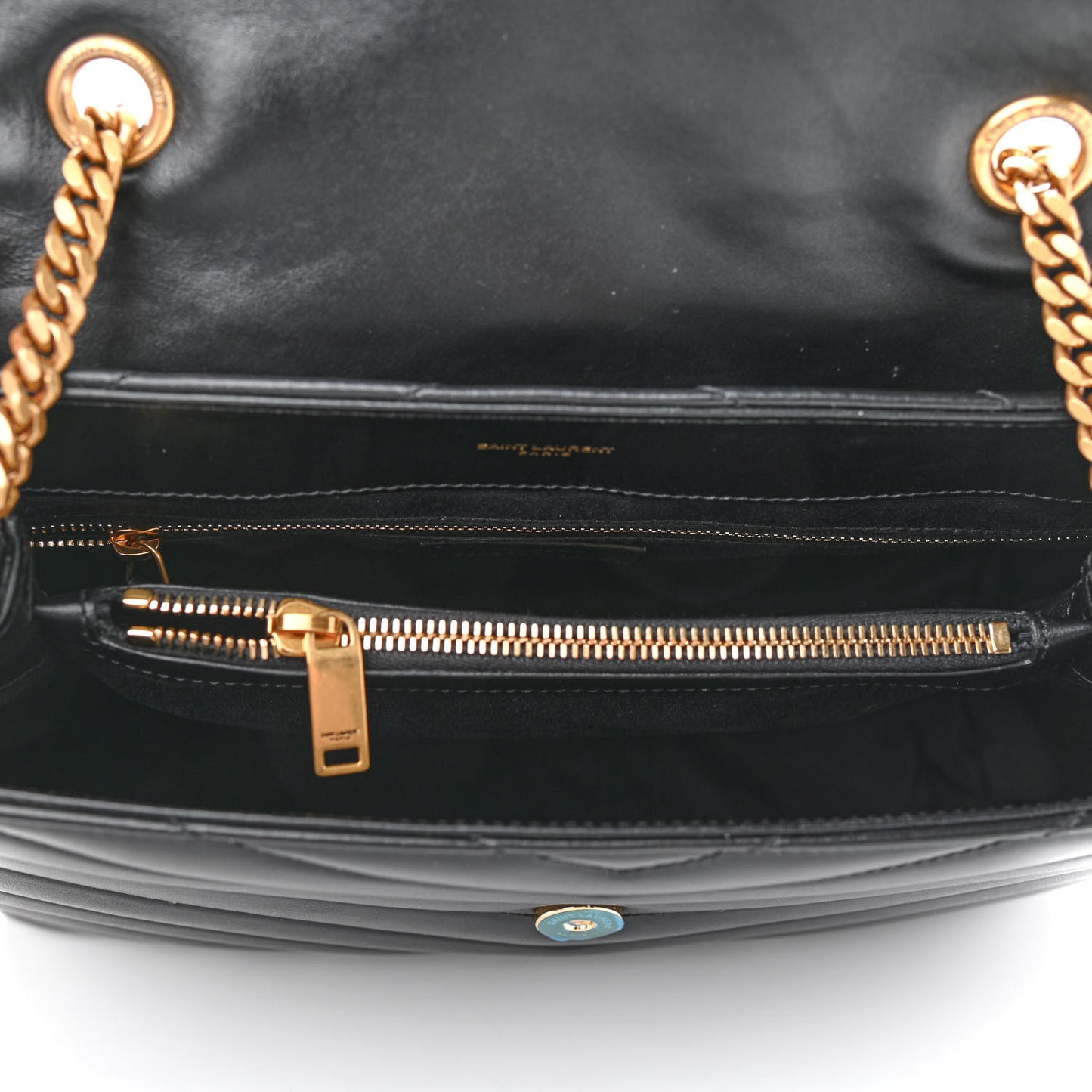 Calfskin Y Quilted Monogram Medium Loulou Chain Satchel Black