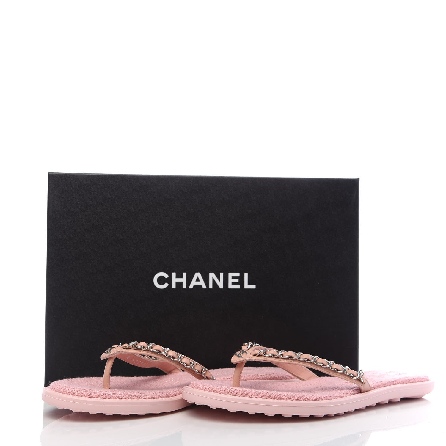 Chanel Calfskin CC Chain Thong Sandals 37 Pink 8 of 8
