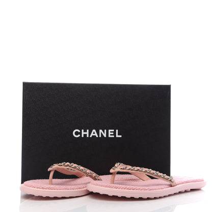 Chanel Calfskin CC Chain Thong Sandals 37 Pink 8 of 8