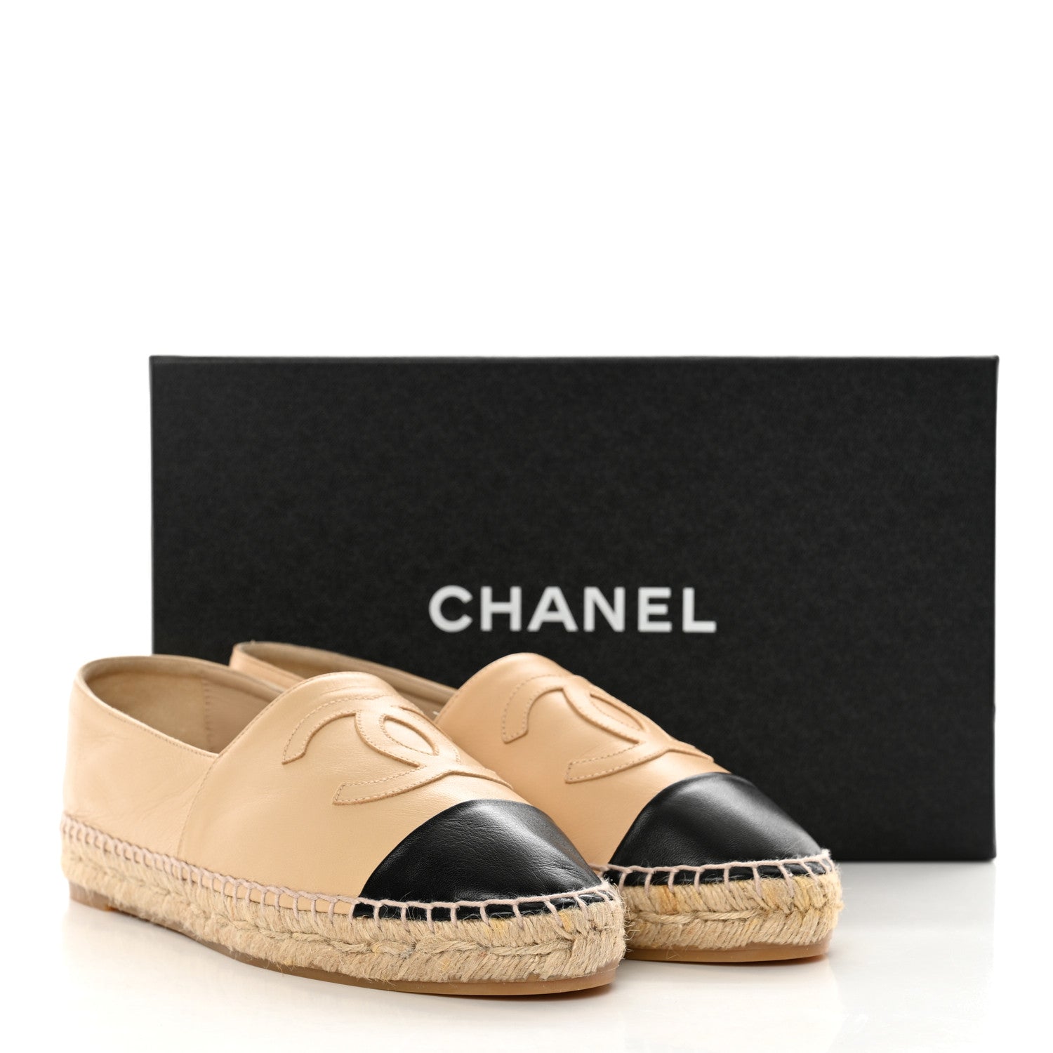 Chanel Lambskin CC Espadrilles 38 Beige Black 17 of 17