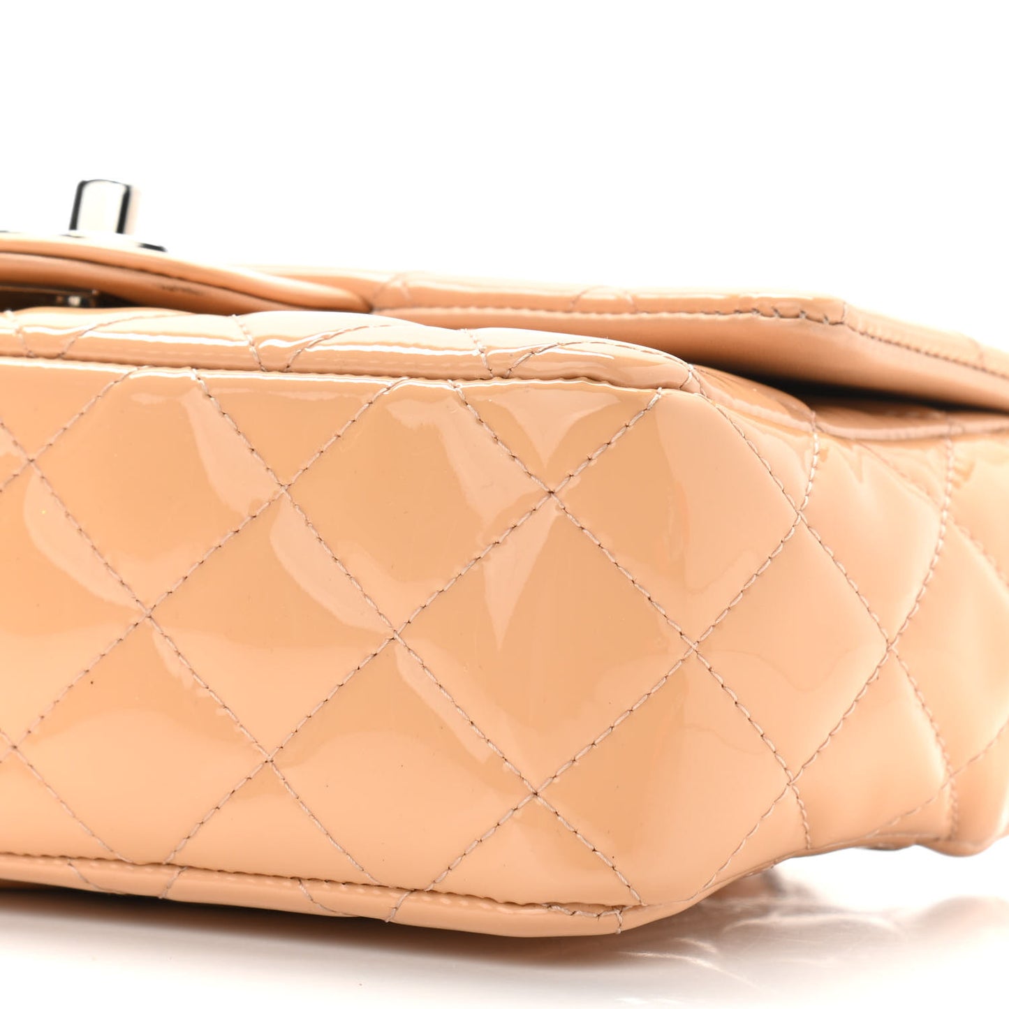 Patent Calfskin Quilted Mini Rectangular Flap Beige