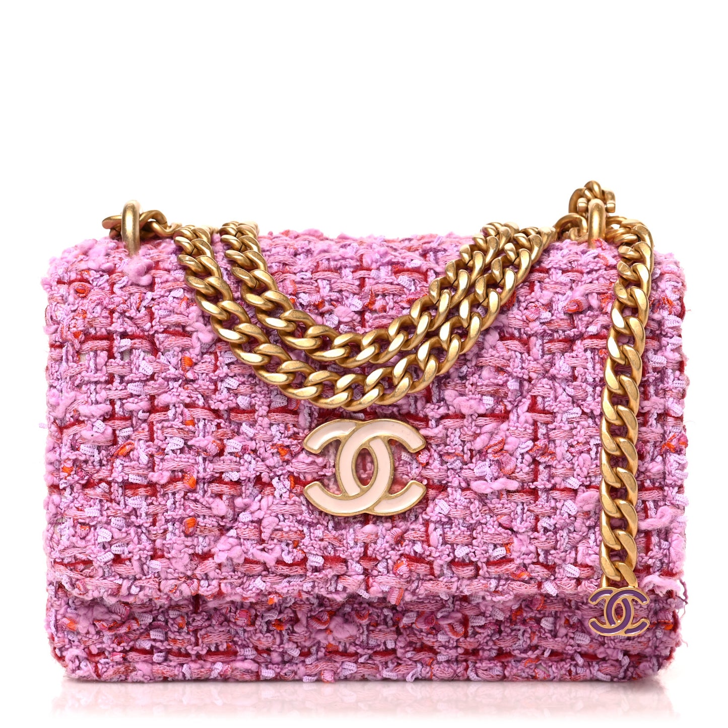 Tweed Enamel Quilted Pending CC Mini Wallet On Chain WOC Pink Purple