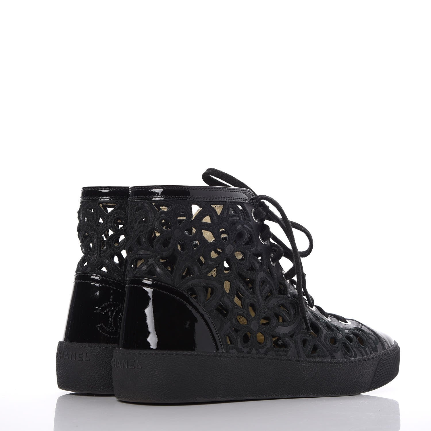 Chanel Patent Grained Goatskin Hollow Out Flower Sneakers 39.5 Black 4 of 12
