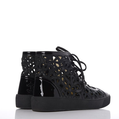 Chanel Patent Grained Goatskin Hollow Out Flower Sneakers 39.5 Black 4 of 12