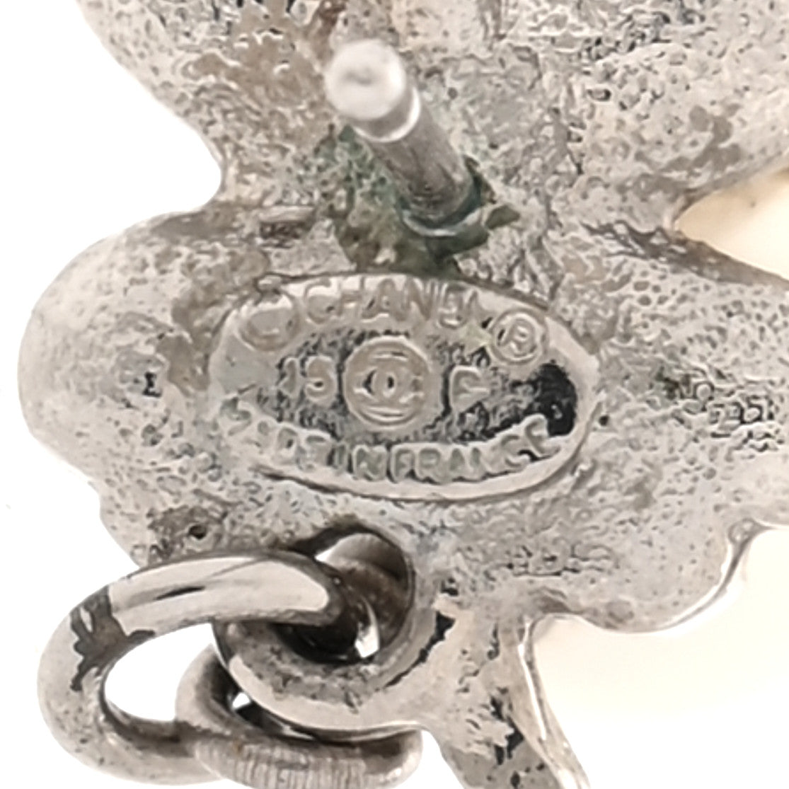 Chanel Crystal Pearl CC Clover Drop Earrings Silver 4 of 4