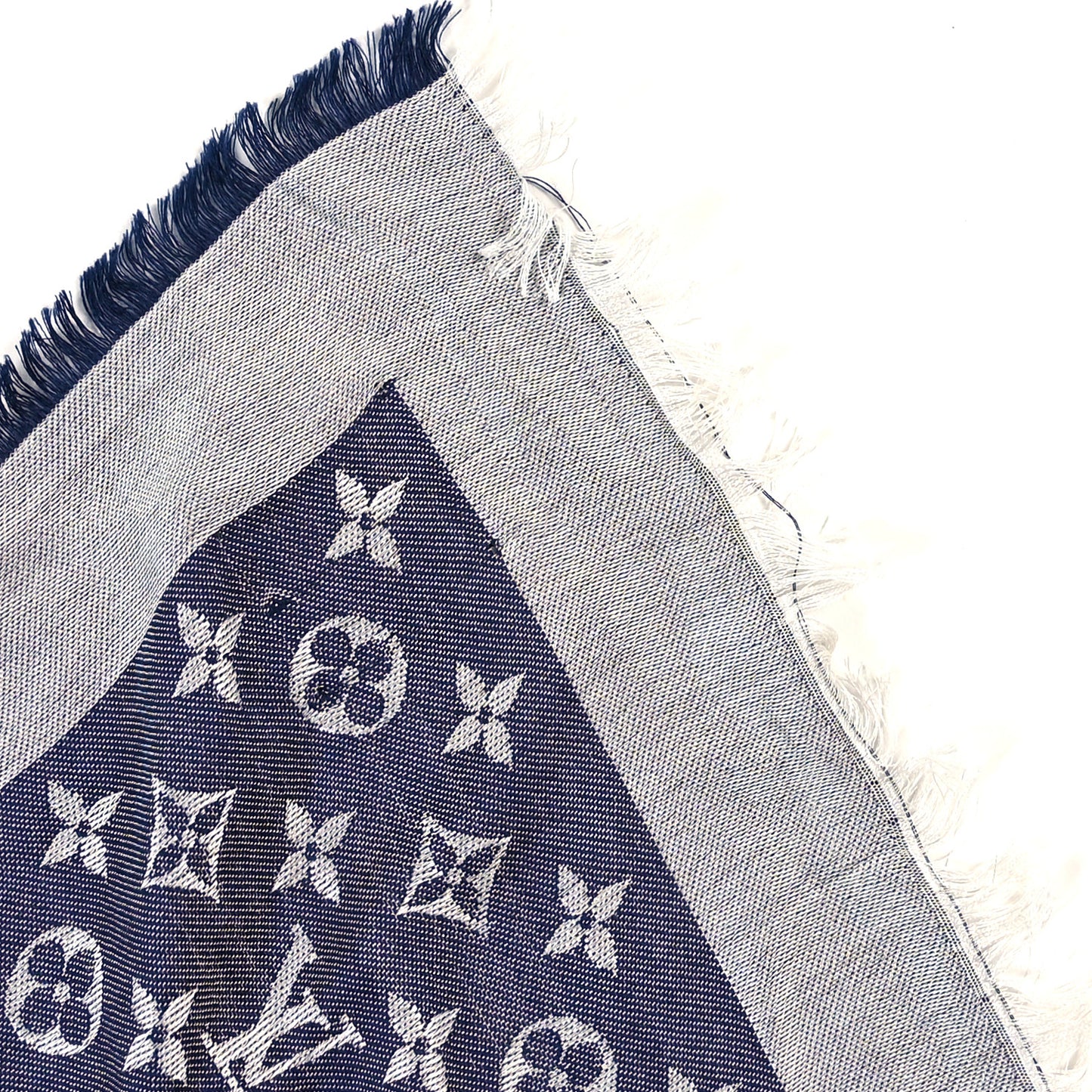 Silk Wool Monogram Denim Shawl Blue