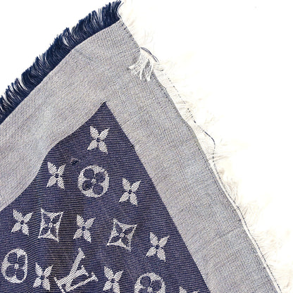 Louis Vuitton Silk Wool Monogram Denim Shawl Blue 4 of 4