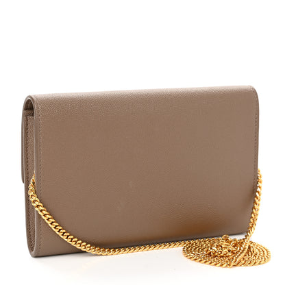 Saint Laurent Grain De Poudre Monogram Uptown Chain Wallet Taupe 4 of 13