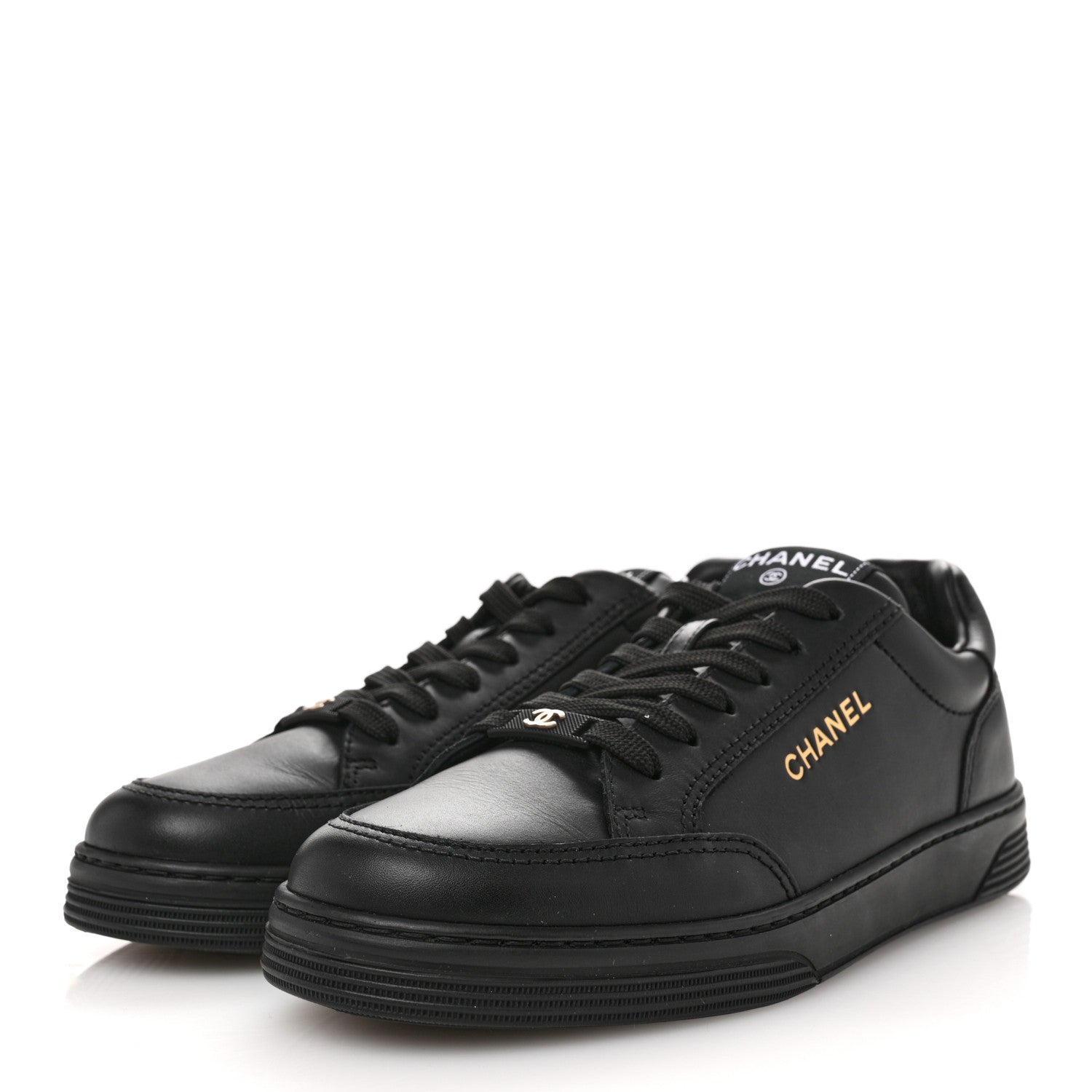 Chanel Calfskin Womens CC Logo Sneakers 38.5 Black 4 of 10
