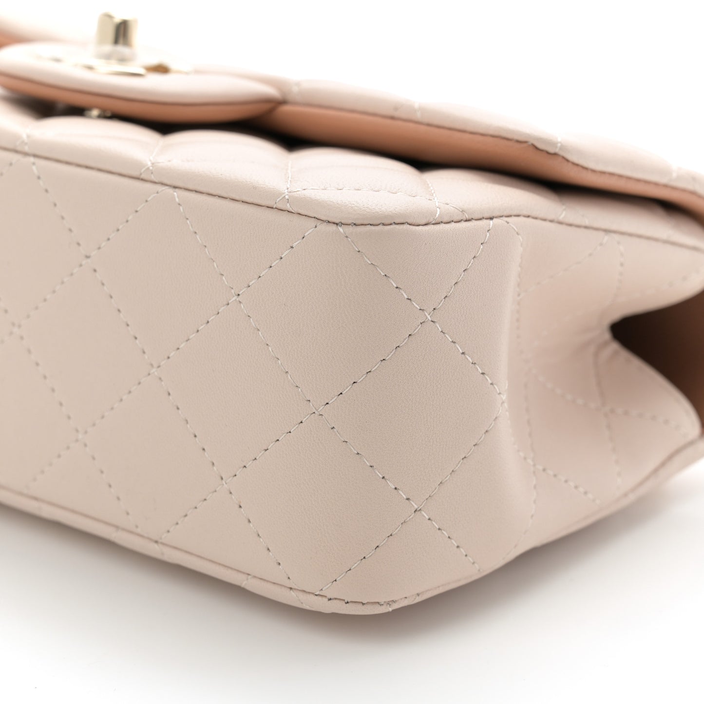Lambskin Quilted Bi-Color Mini Top Handle Rectangular Flap Ecru Dark Beige