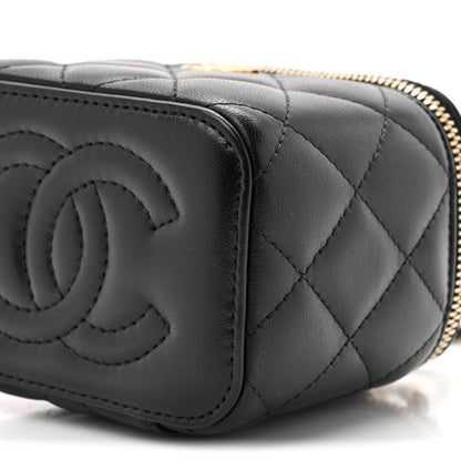 Chanel Lambskin Quilted Mini Pearl Crush Vanity Case With Chain Black 10 of 12