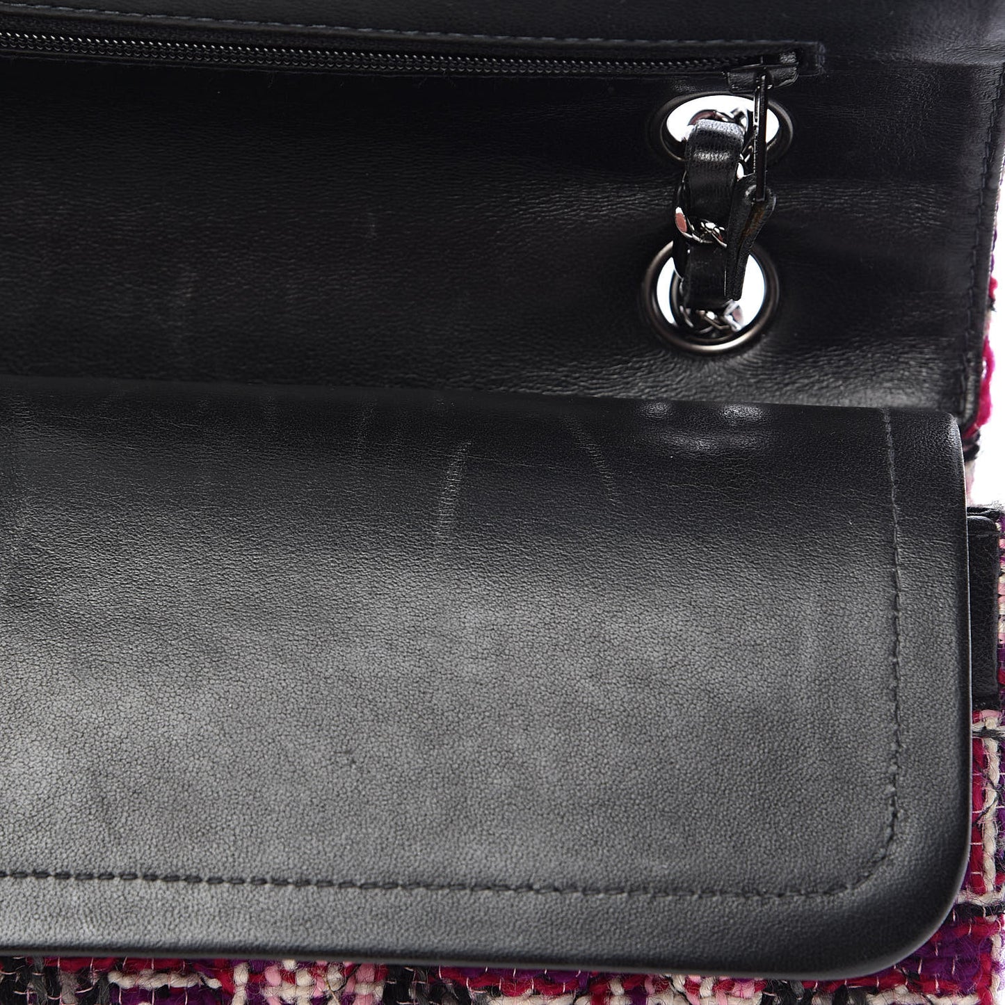Tweed Quilted Medium Double Flap Pink Black