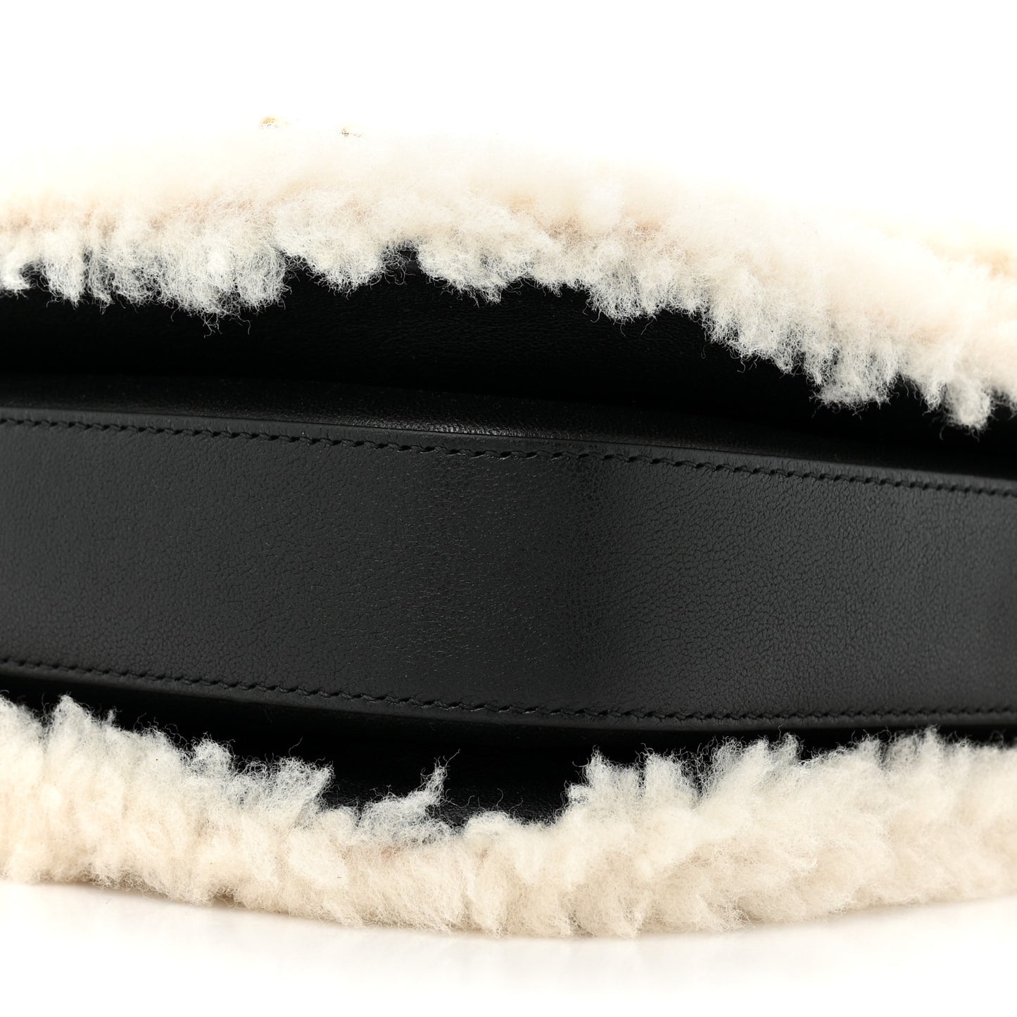 Sakai Be Green Calfskin Shearling Horsebit 1955 Shoulder Bag Black