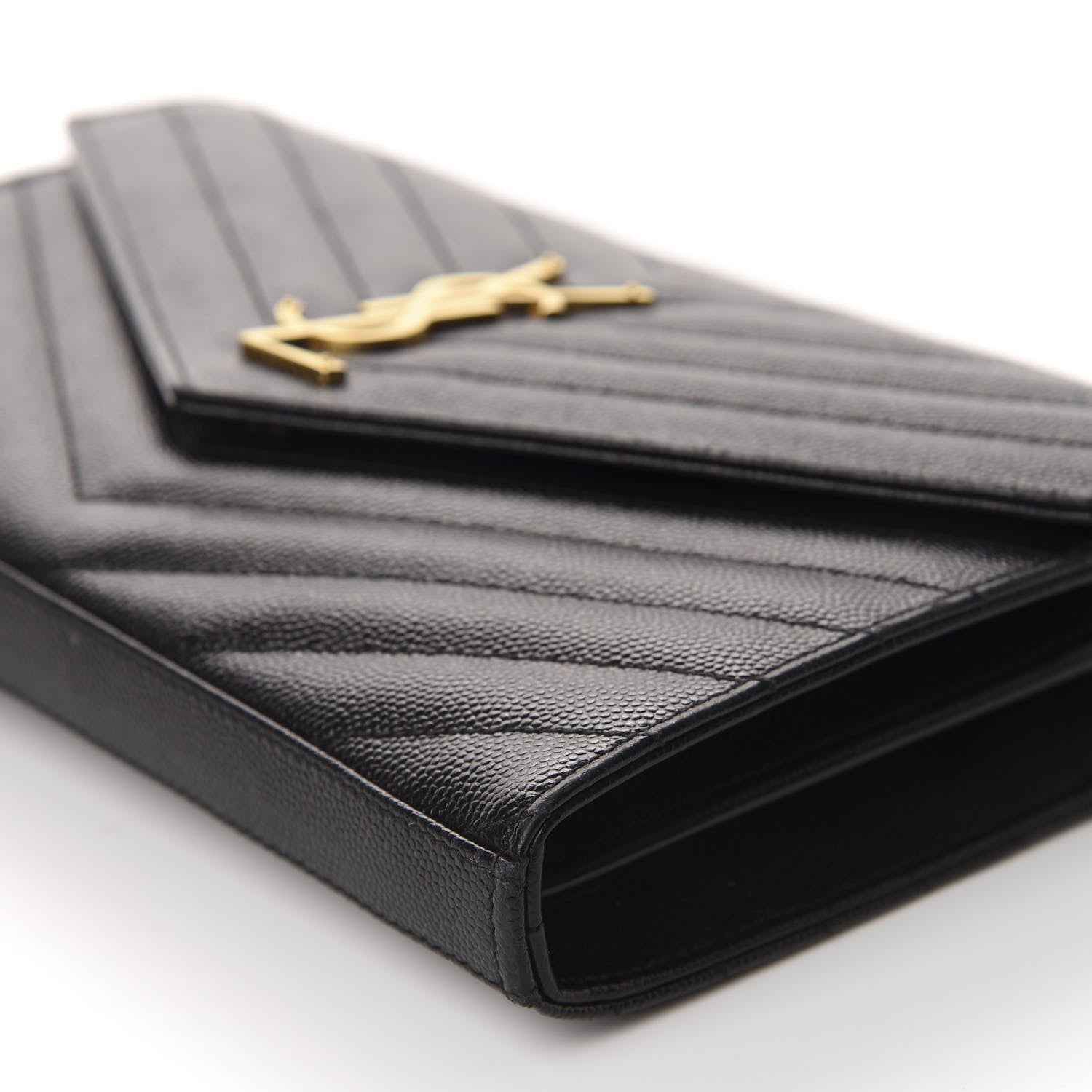 Saint Laurent Grain De Poudre Matelasse Chevron Monogram Chain Wallet Black 6 of 11