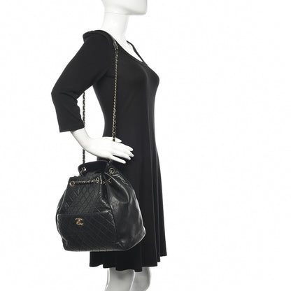 Chanel Lambskin Quilted Large Drawstring Bag Black 2 of 15