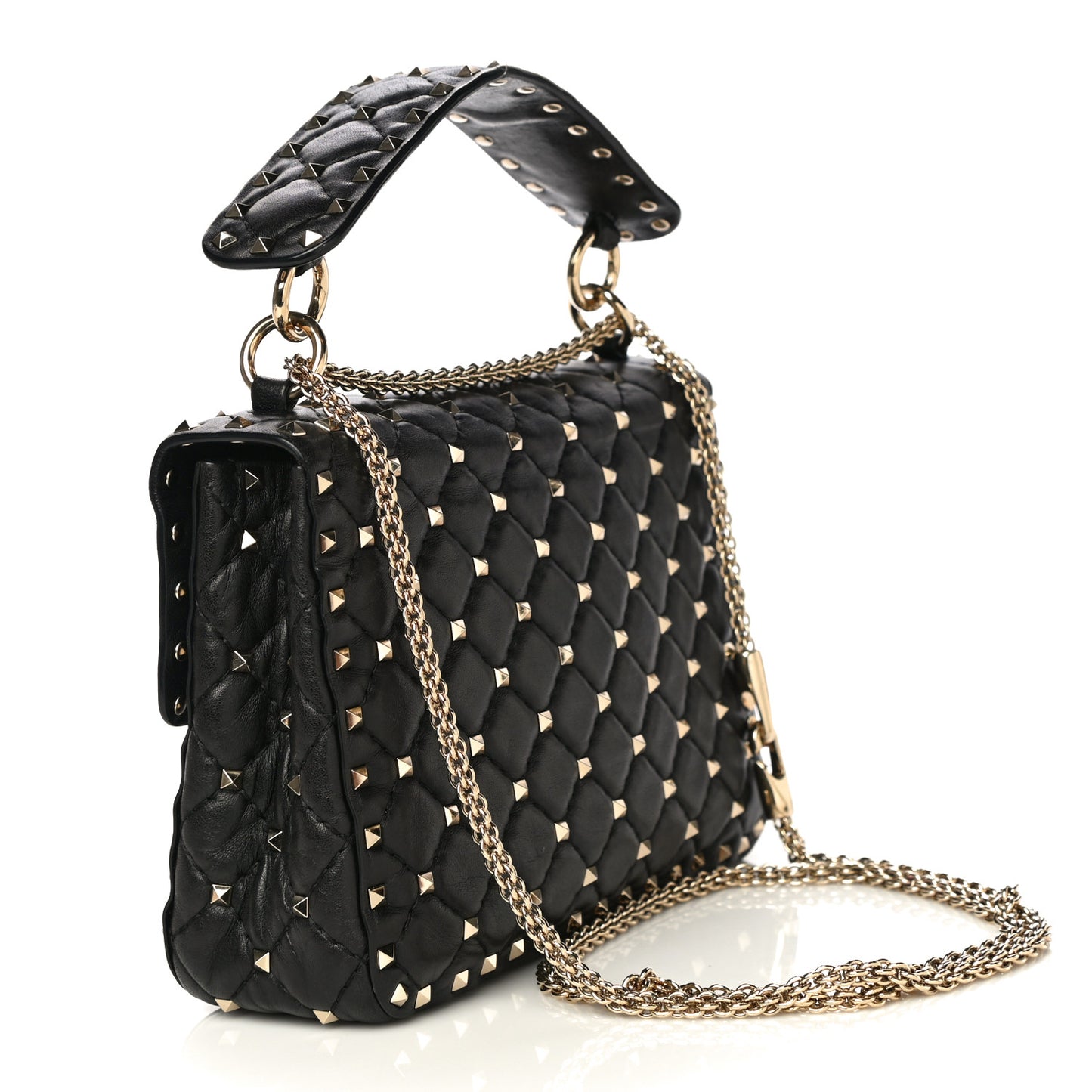 Lambskin Medium Rockstud Spike Shoulder Bag Black