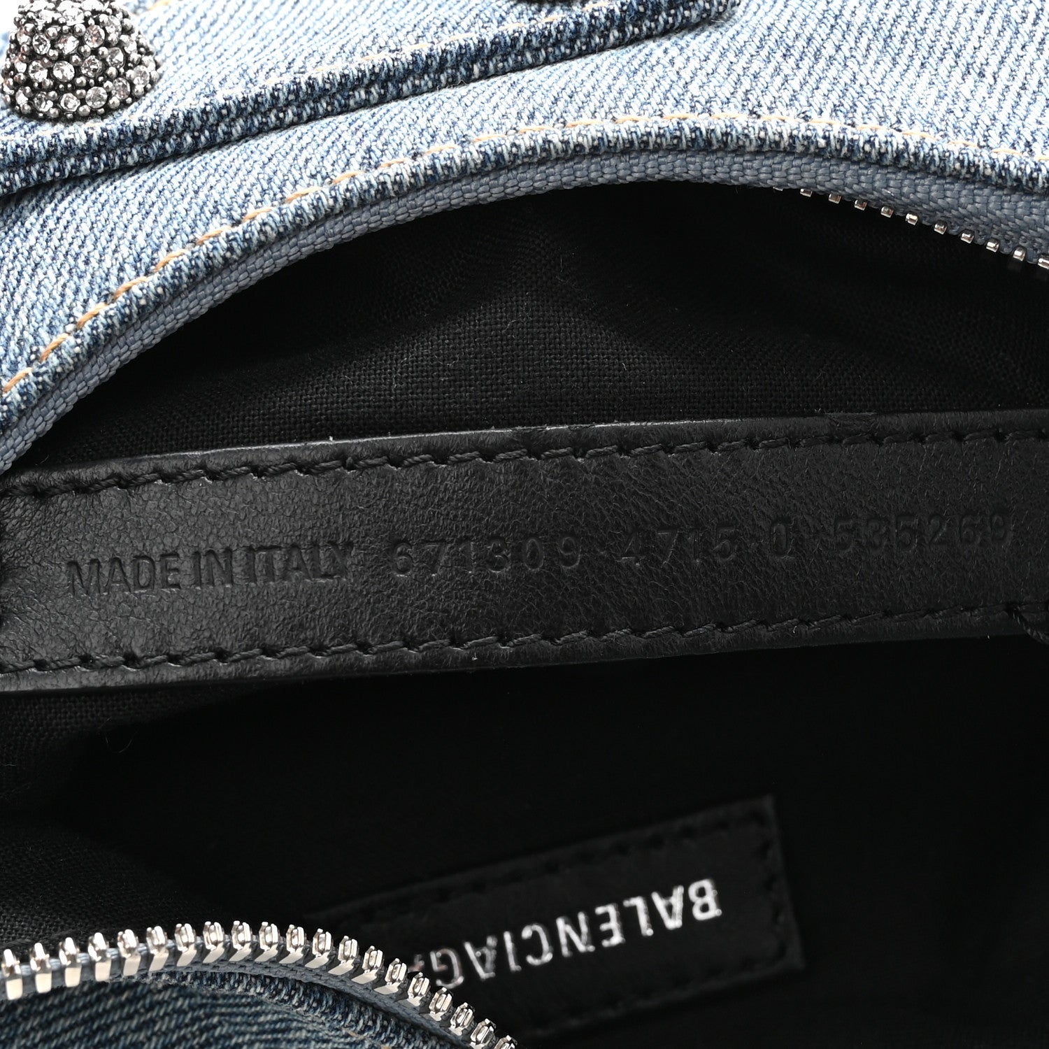 Balenciaga Washed Frayed Denim Crystal Le Cagole Shoulder Bag XS