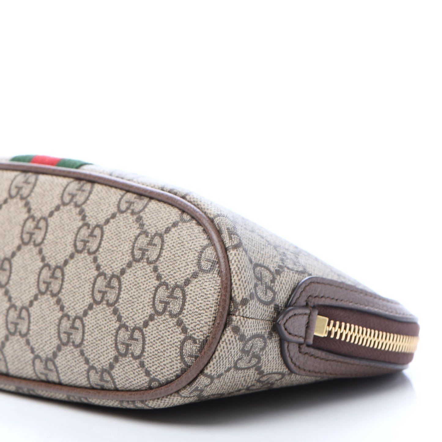 GG Supreme Monogram Textured Calfskin Web Large Ophidia Cosmetic Case Beige Ebony New Acero