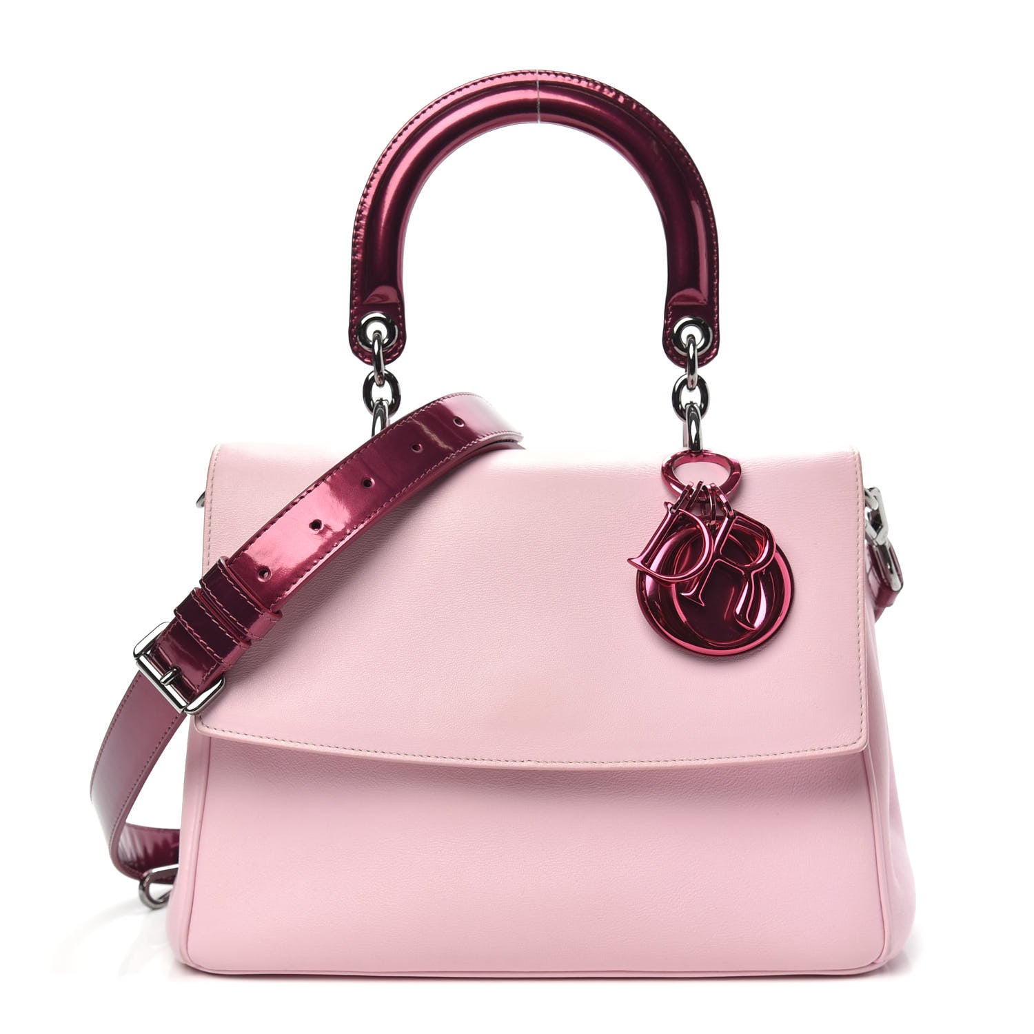 Christian Dior Metallic Patent Smooth Calfskin Medium Be Dior Flap Pink Fuchsia 1 of 15