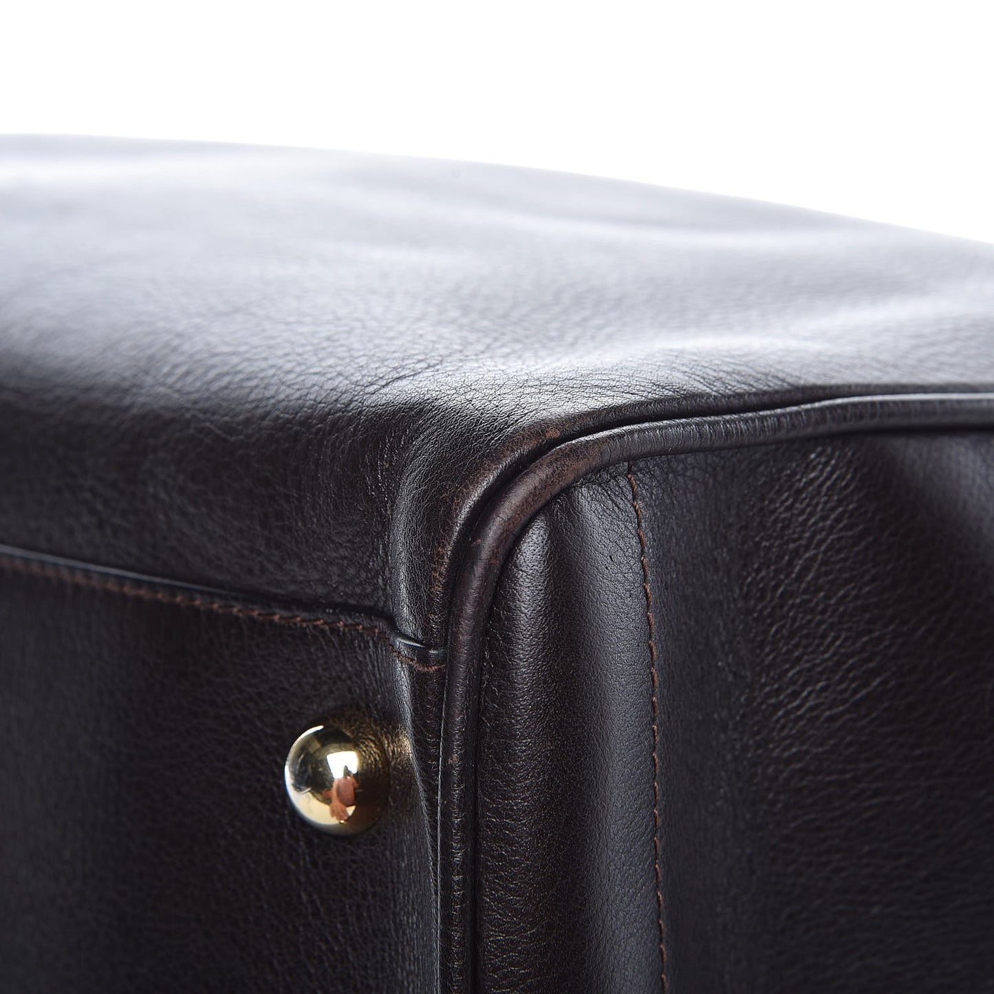 Calfskin Embossed Logo Shopper Tote Brown