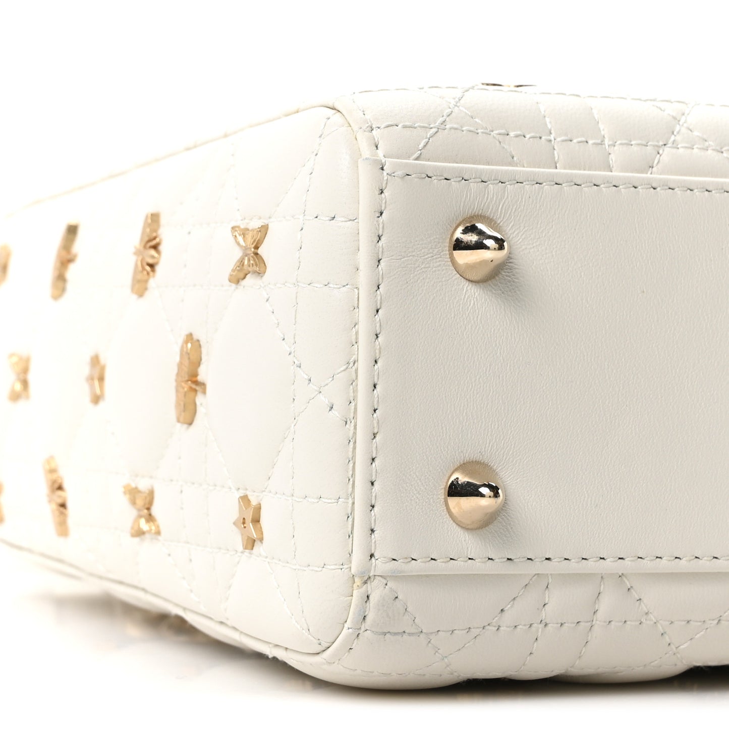 Lambskin Cannage Butterfly Studs Small Lady Dior White