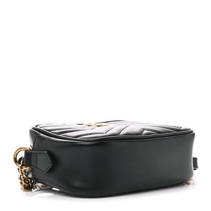 Gucci Calfskin Matelasse Mini GG Marmont Chain Shoulder Bag Black 4 of 11