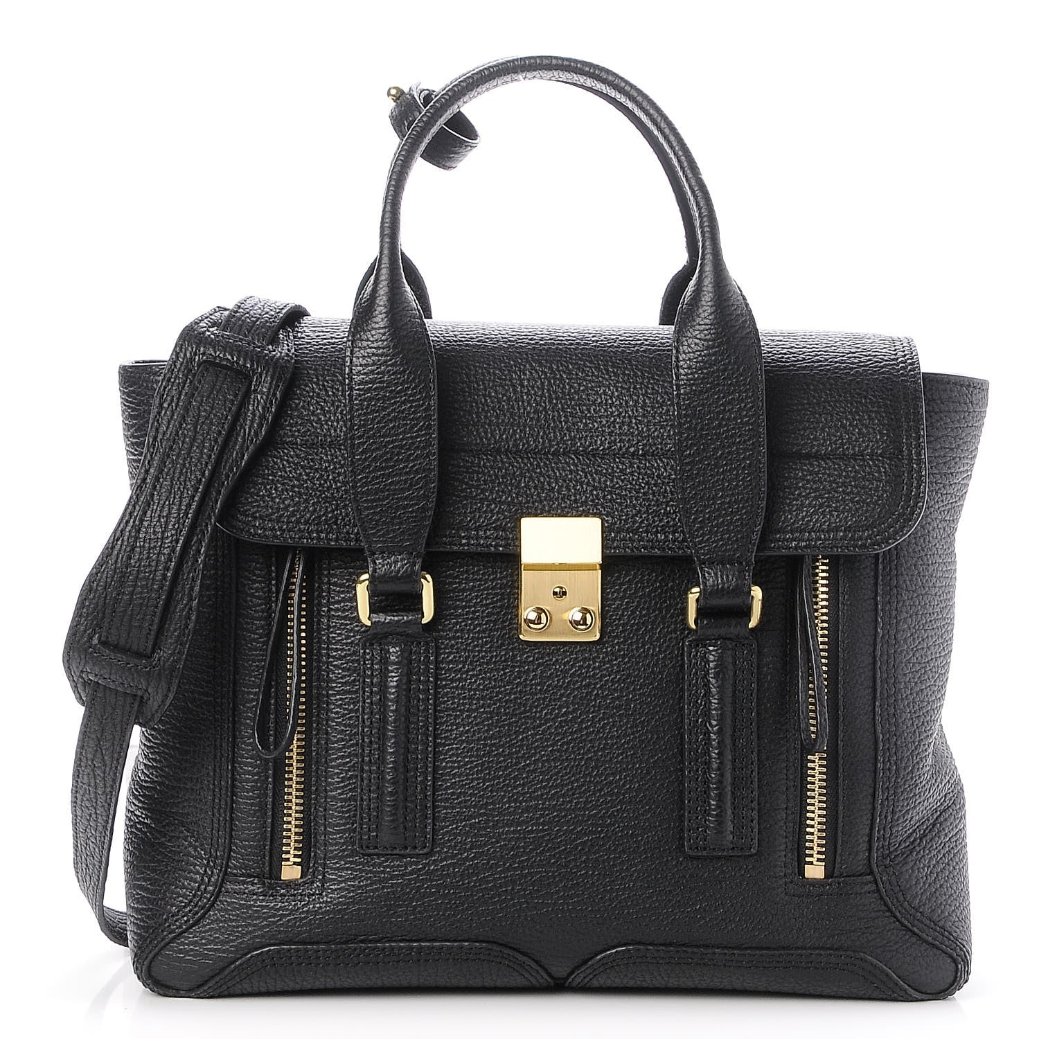 3.1 Phillip Lim 3.1 Textured Calfskin Medium Pashli Satchel Black 1 of 8