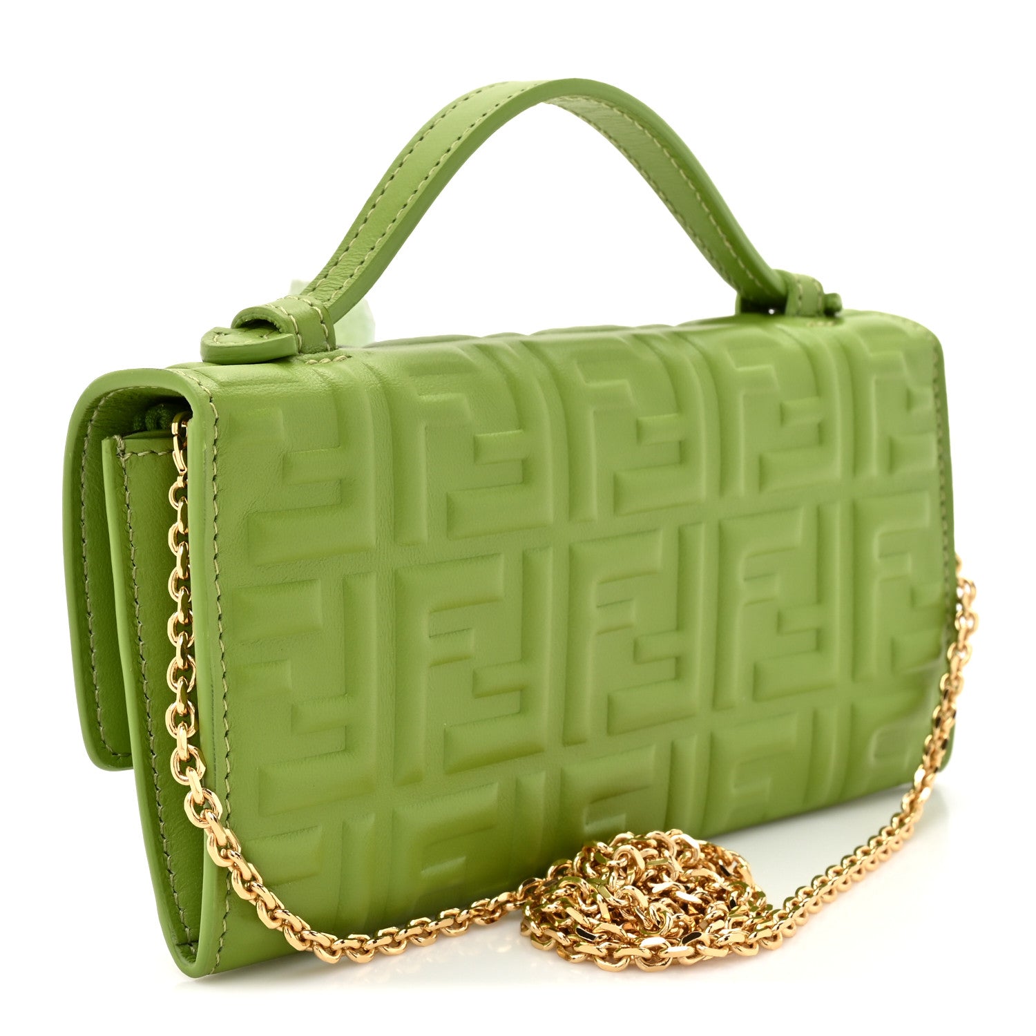 Fendi Nappa Matisse FF Embossed Baguette Continental Wallet With Chain Rain Forest 3 of 11