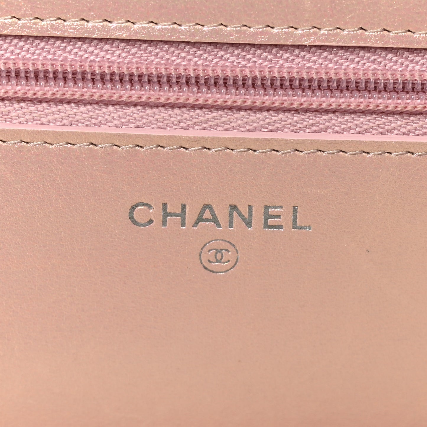 Iridescent Calfskin Quilted Wallet on Chain WOC Pink