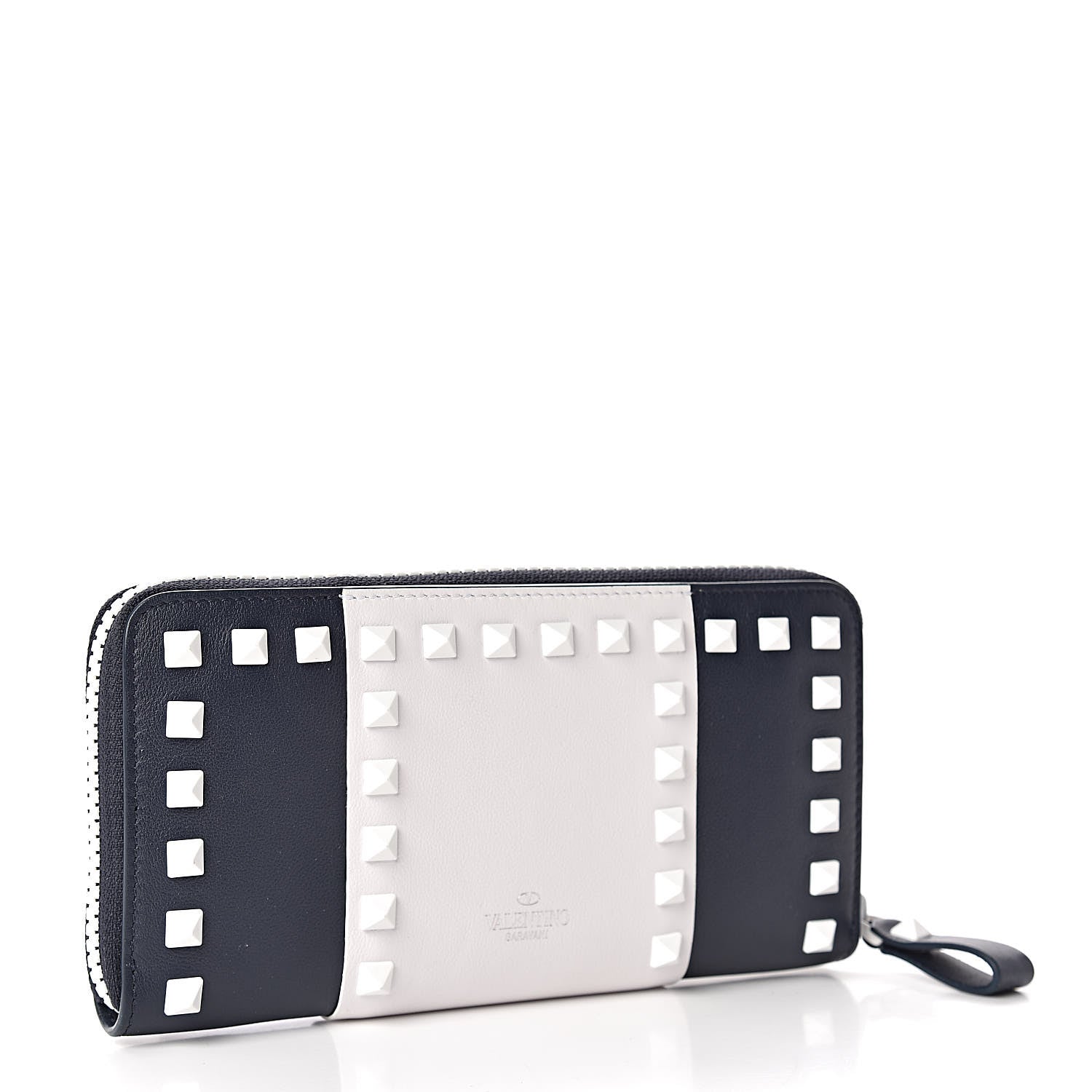 Valentino Garavani Vitello Colorblock Free Rockstud Zip Around Wallet Marine White 3 of 6