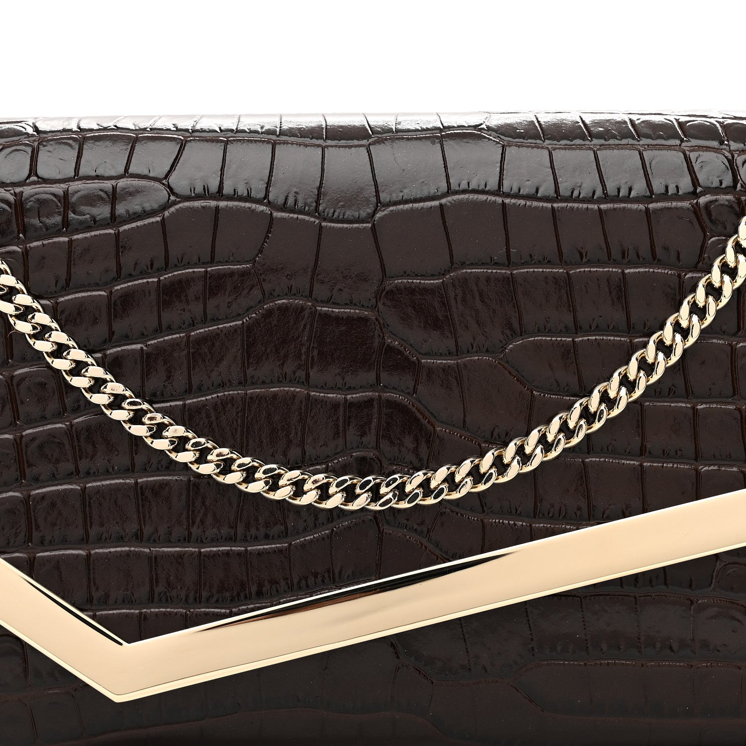 Jimmy Choo Calfskin Crocodile Embossed Emmie Clutch Bag Chocolate 7 of 10