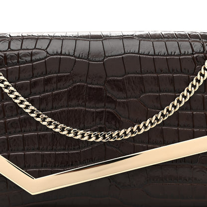 Jimmy Choo Calfskin Crocodile Embossed Emmie Clutch Bag Chocolate 7 of 10