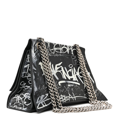 Balenciaga Agneau Arena Graffiti Medium Crush Chain Bag Black White 3 of 11