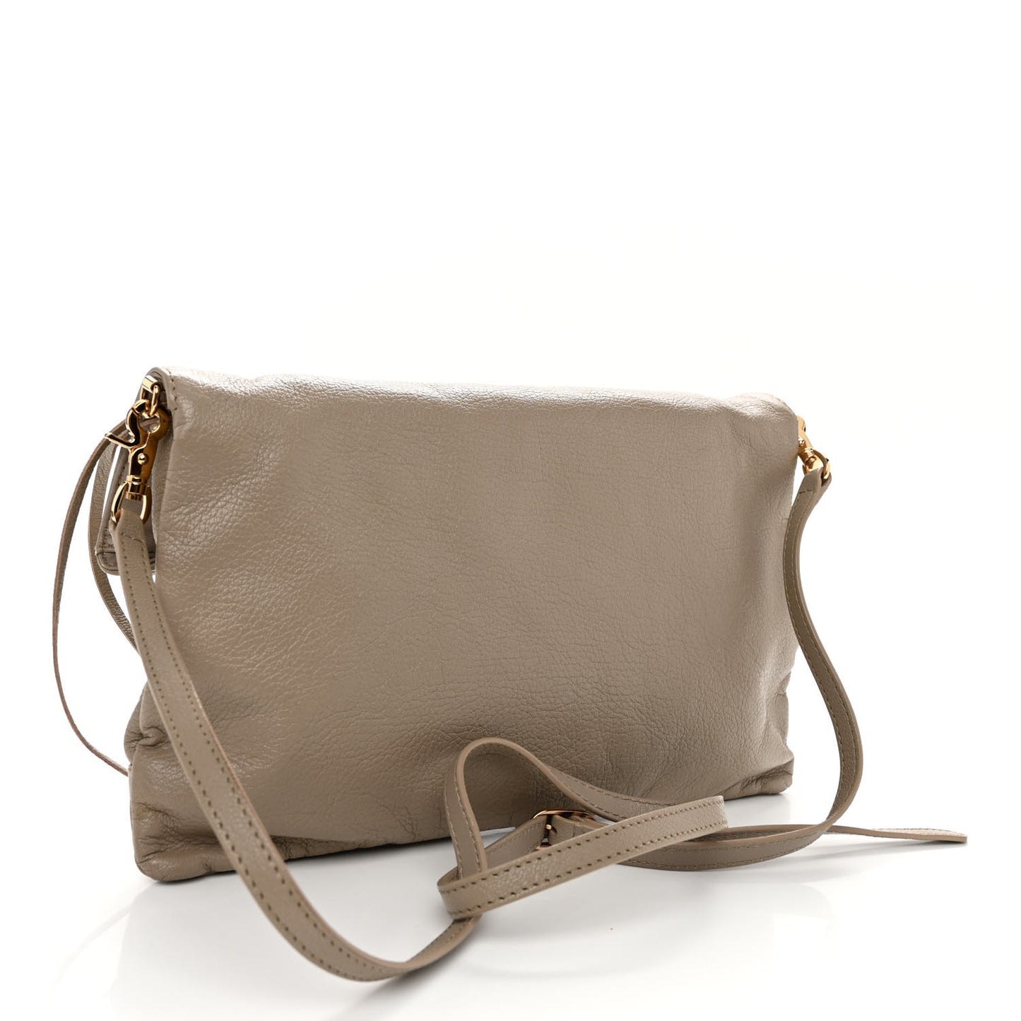 Chevre Gold Metallic Edge Hardware Envelope Clutch Gris Taupe